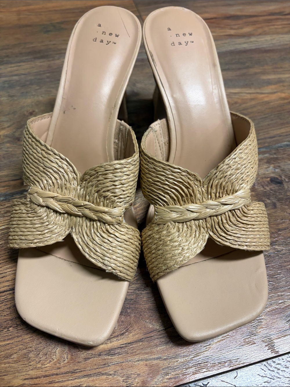 a new day Braided Tan Raffia Slide Mules